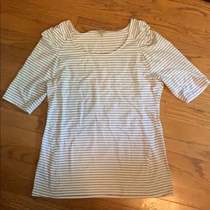 Elbow length top, tan and cream stripes